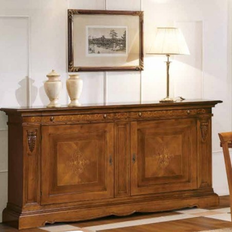 Credenza Morena 2 Ante Noce Bassano: Madia in Legno con Intarsio Elegante