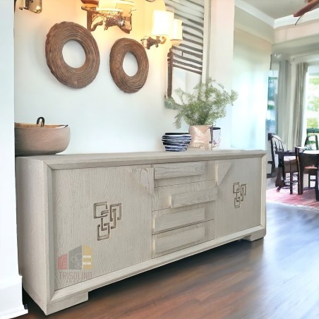 Credenza Contemporanea in Frassino Massello Bianco Invecchiato, Stile Chic