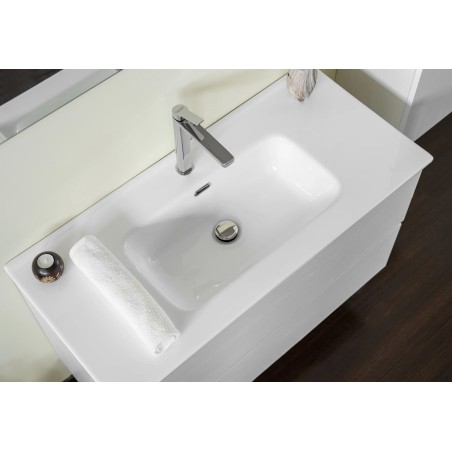 Mobile bagno sospeso 100 cm 2 cassetti con lavabo e specchio con  led Frassino Moirè