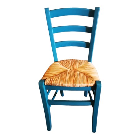 Set da 2. Sedia in legno Paesana Azzurro  acqua seduta Paglia