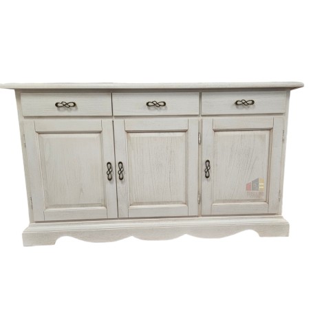 Madia Blanka Classica in  Legno 3 Porte 3 Cassetti  Bianco  Invecchiato 160 x 45 x 90