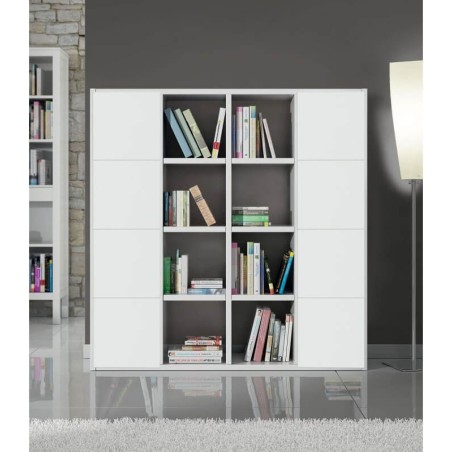 Libreria Parete Bianco Frassinato con 8 Ante - 175 x 30 x H.175 cm