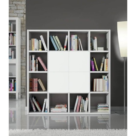 Libreria Parete Bianco Frassinato con 4 Ante  - 175 x 30 x H.175 cm