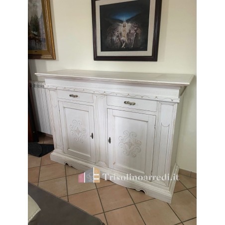 "Credenza Classica Bianca Invecchiata, 2 Ante, L.170cm - Madia in Legno"