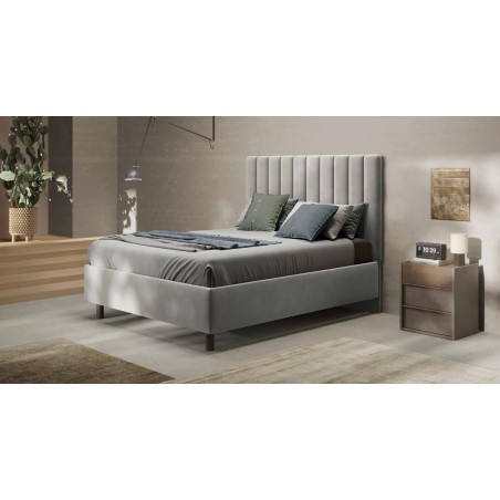 Letto Matrimoniale Moderno Letto Teddy con Contenitore in Velluto Grigio Perla di Letti Contenitore