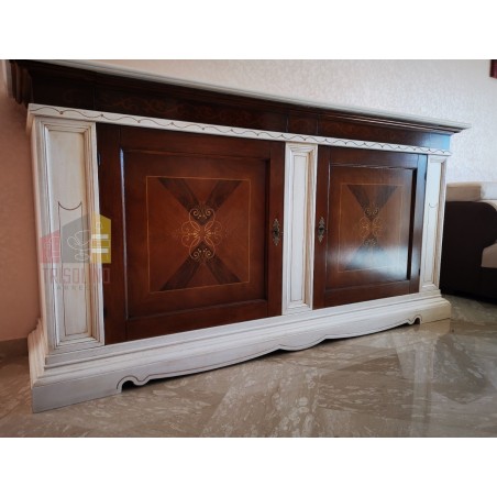 Credenza Morena Bicolore Bassano in Legno, 2 Ante, 3 Cassetti, Larghezza 213cm