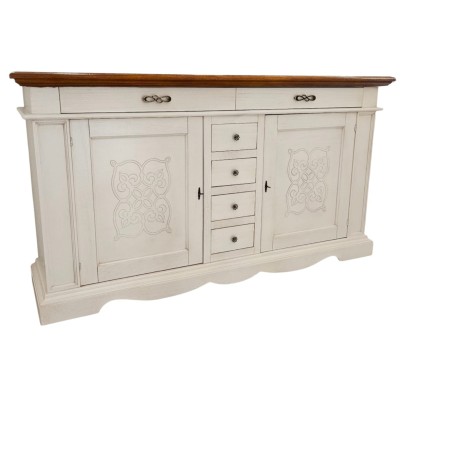 Credenza Giglio top Noce Base  Decapè Legno Massello 215cm - Eleganza & Spazio Extra